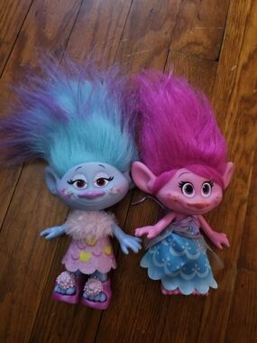 Kids Plush Hair Dolls - Pink and Teal Fantasy Trolls